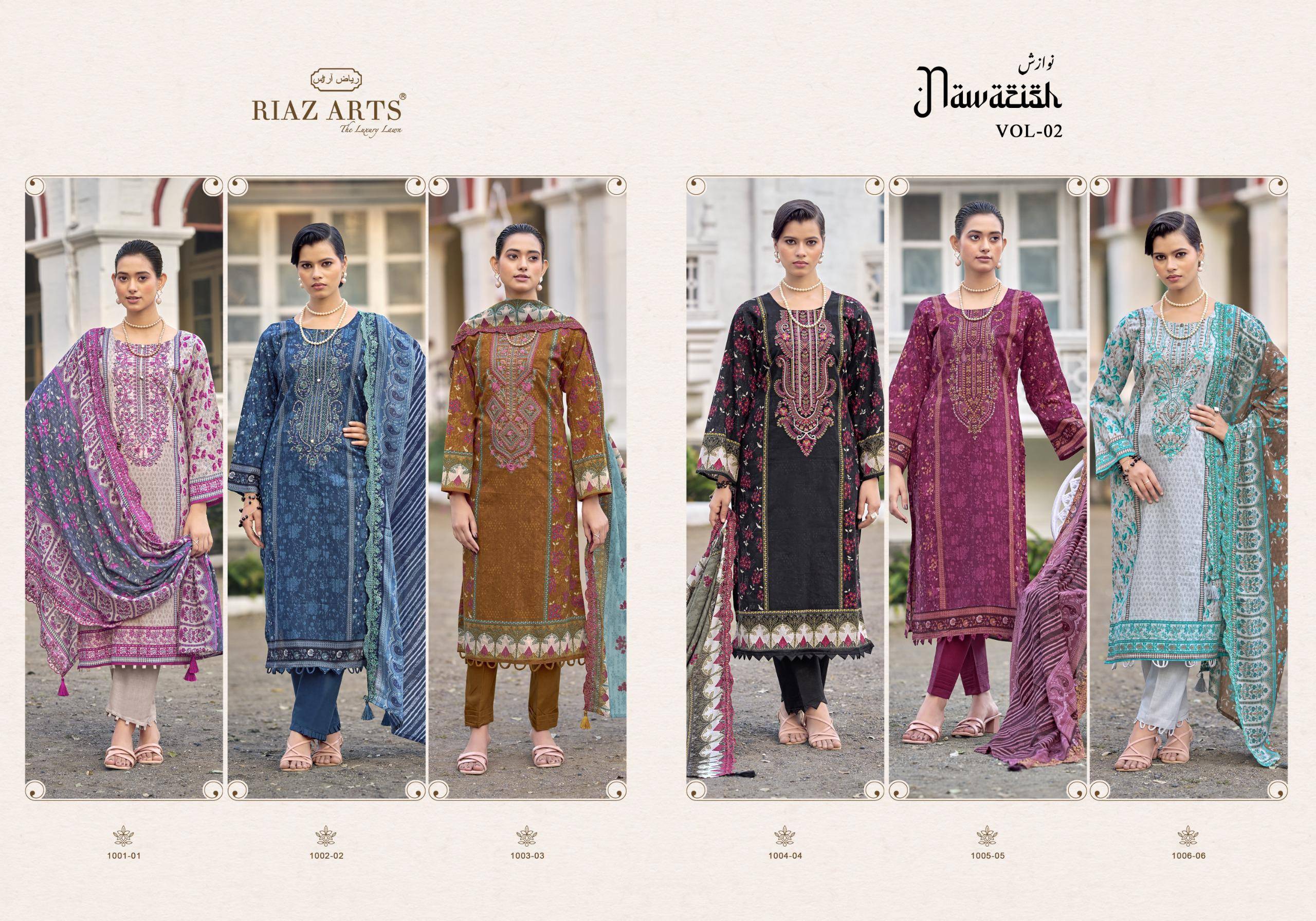 BIN SAEED NAWAZISH VOLUME.2 by RIAZ ARTS PRINTS 1001 TO 1006 SERIES Pakistani Stylish Embroidered COTTON CAMRIC Dresses At Wholesale Price